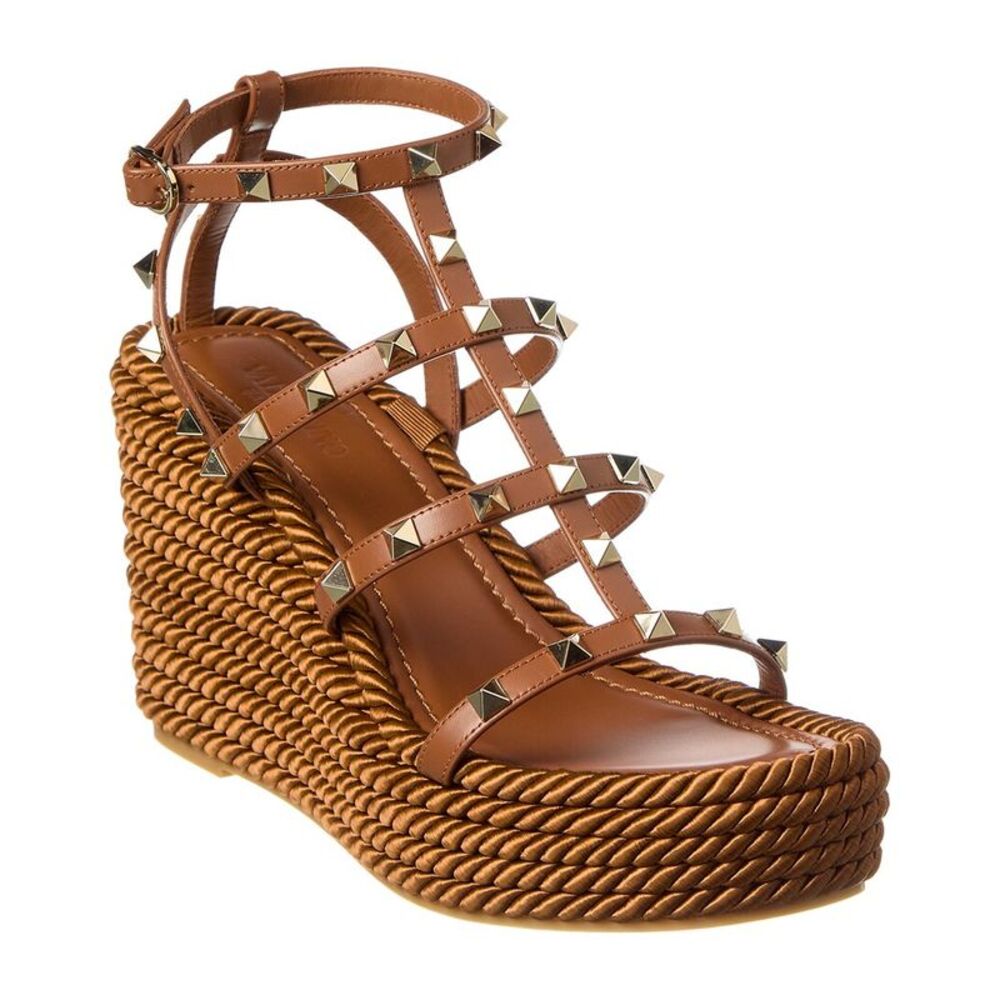 Valentino Rockstud Caged 95 Leather Sandal, Brown